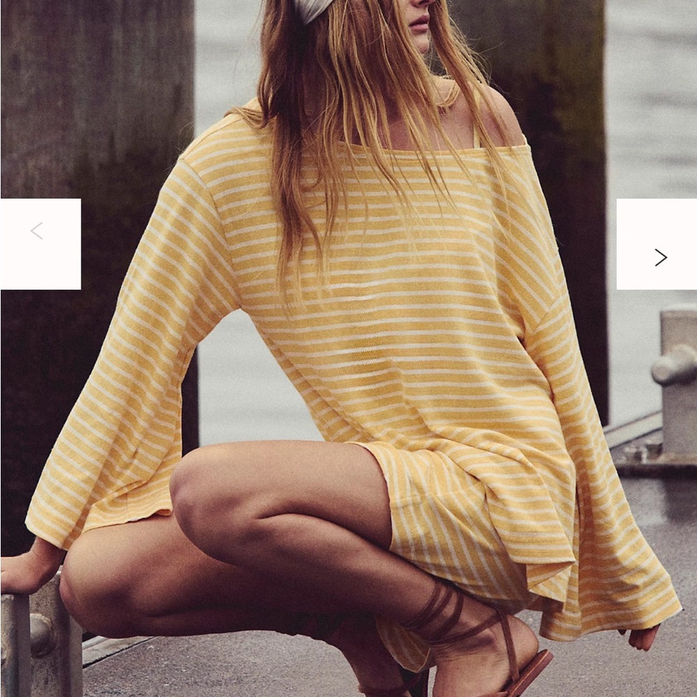 Free people Yellow Stripe Off-Shoulder skirt set